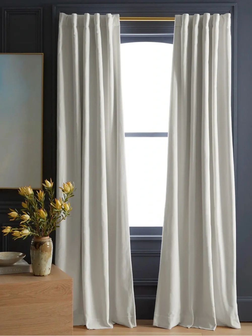 New Quince Cotton Velvet Curtain Ivory Room Darkening 1 Panel 48 x 84” Lined